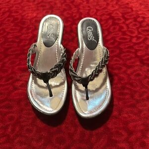 Carlos Black & Silver Wedge Sandal
